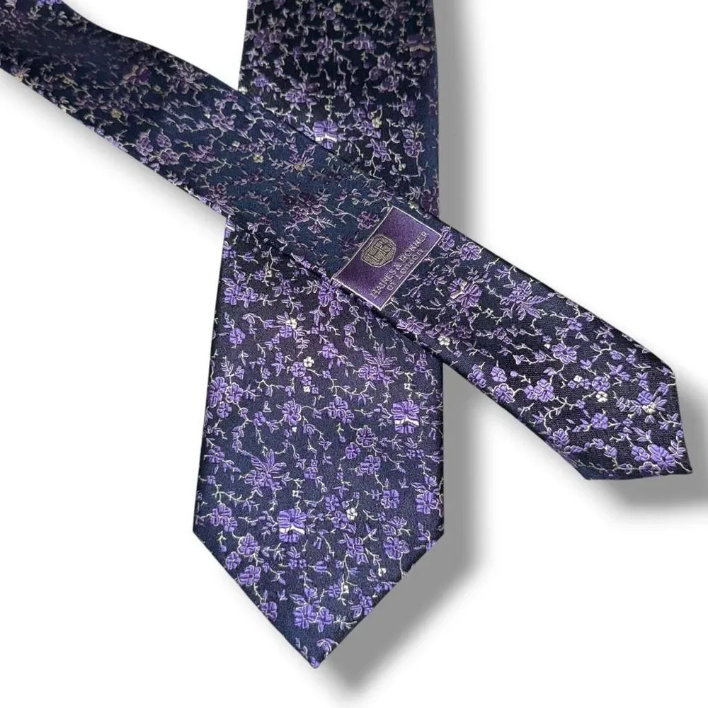 Haines & Bonner of London Purple Flower Handmade 100% Silk Tie